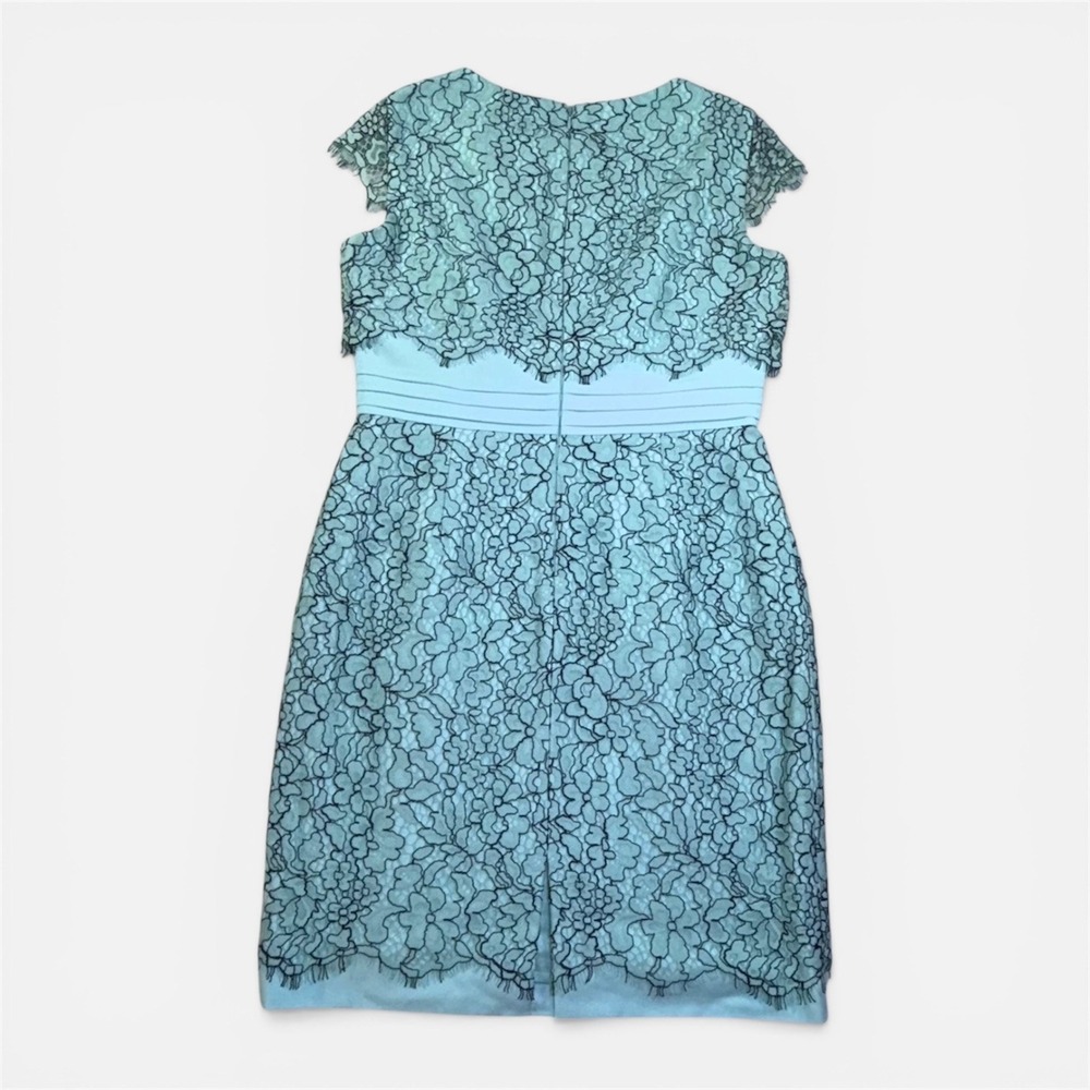 Antonio‎ Melani Mint Green Black Floral Lace Sheath Dress Cap Sleeve Size 10 - Picture 6 of 14
